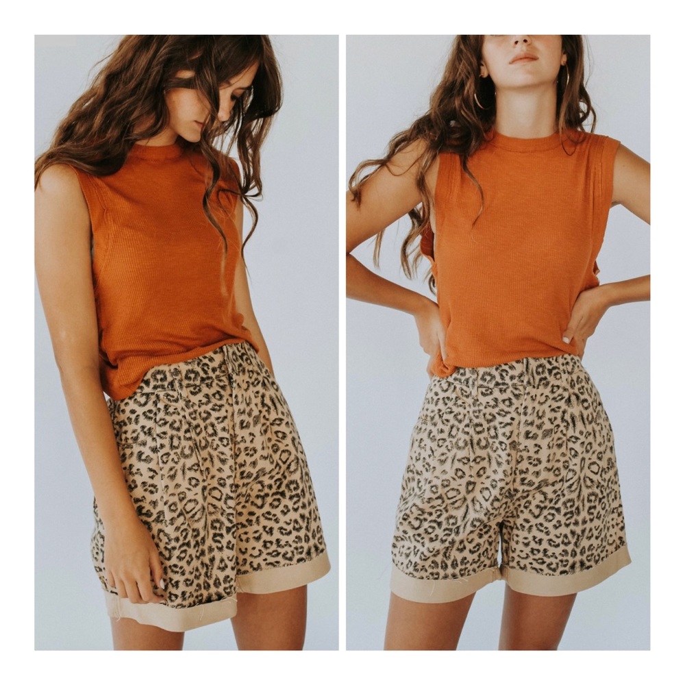 Free People Women’s Cheetah Print Cut Off Mom Shorts Size 24 NWT